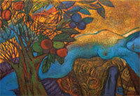 Олена Кодратюк «Різнокольорове сонце», 2005, полотно, олія, 83×61          