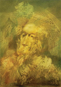 Володимир Базан «Чоловіча голова», 2008, кашероване полотно на ДВП, олія, 40×40   